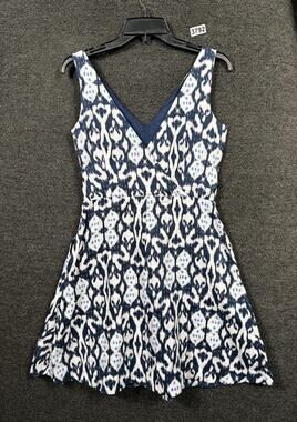 Gap Linen Dress Womens Sz 0 Blue White Sleeveless V Neck Side Zip Lined